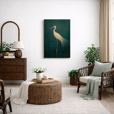 Oiseau aigrette vert rétro, photos de salle de bain rustique moderne, impression sur toile encadrée