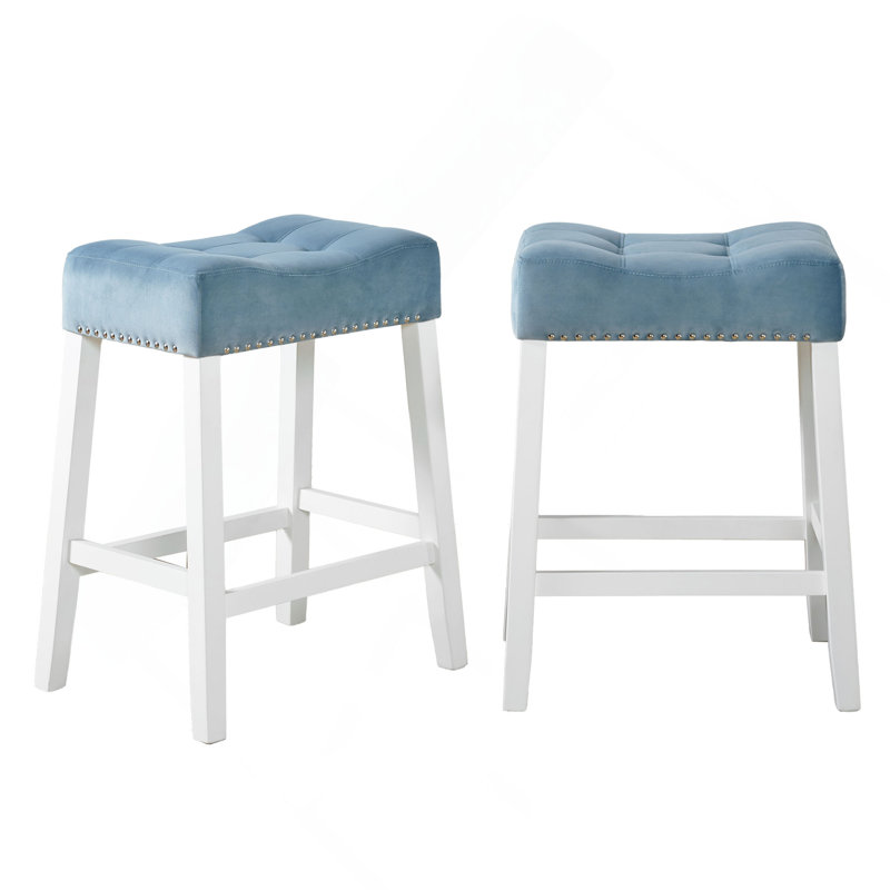 Ensemble de 2 tabourets de hauteur comptoir en velours avec sièges capitonnés, Bleu
