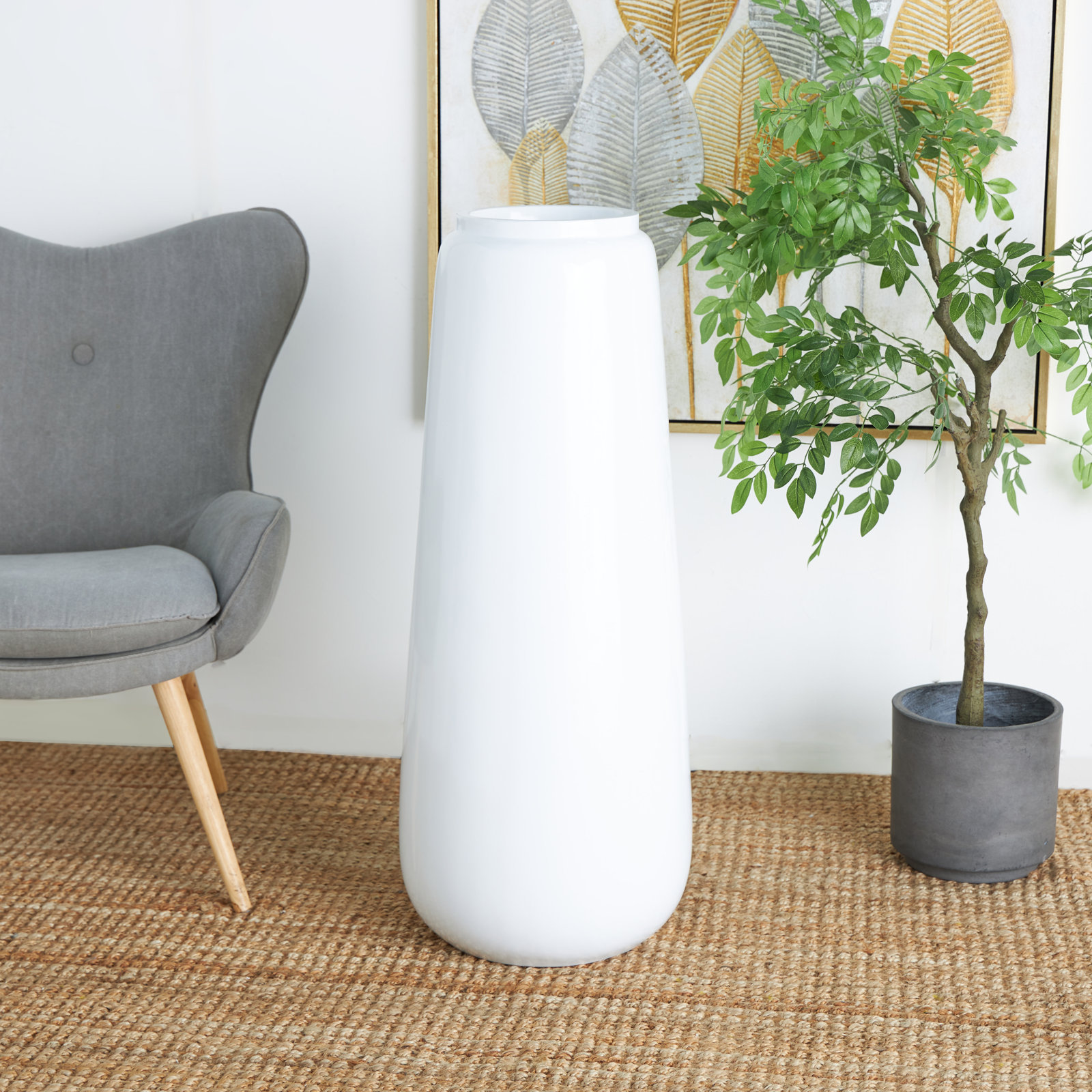 Mabe Iron Floor Vase, White, 40" H X 15" W X 15" D