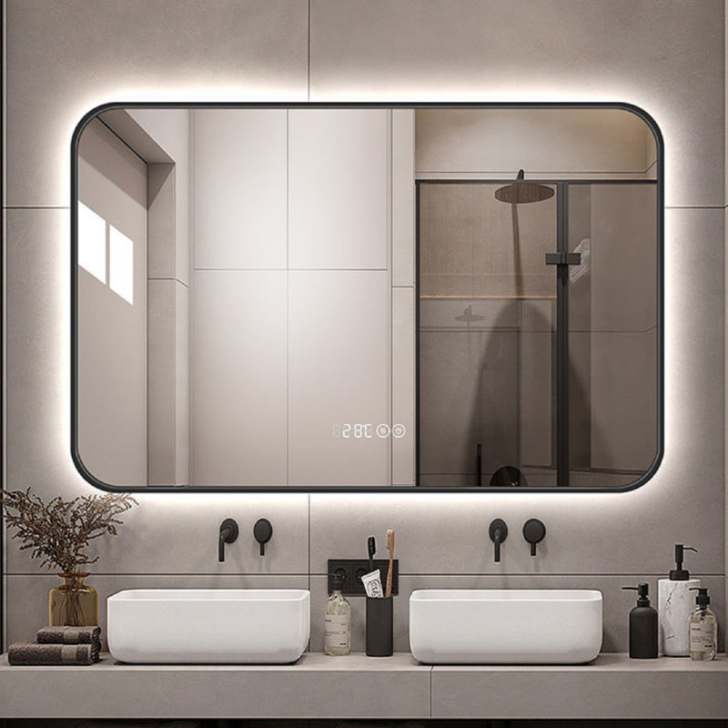 black frame wall mirror with rounded corners vanity mirror bathroom mirror with lights