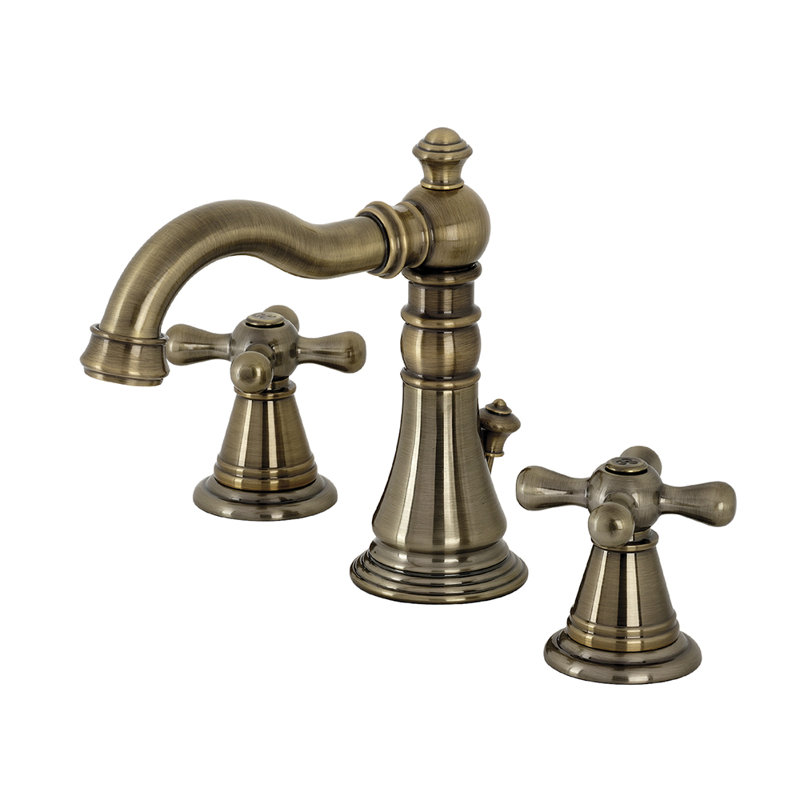 Robinet de salle de bain à large entraxe avec bonde, Laiton antique