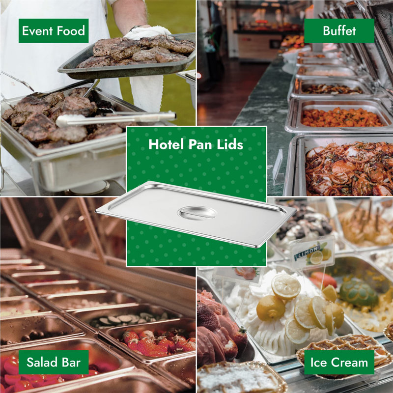 6-Pack Stainless Steel Full Size Hotel Pan Covers with Handles