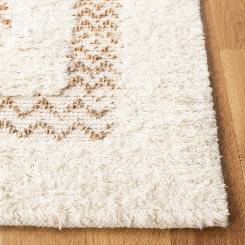 Natura Hand Loomed Wool/Jute/Cotton Geometric Rug in Ivory/Natural, Rectangle 5' x 8'