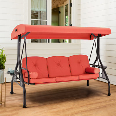 Fassold Outdoor Patio Swing Chair for 3 People, with Removable Cushion and Convertible Canopy