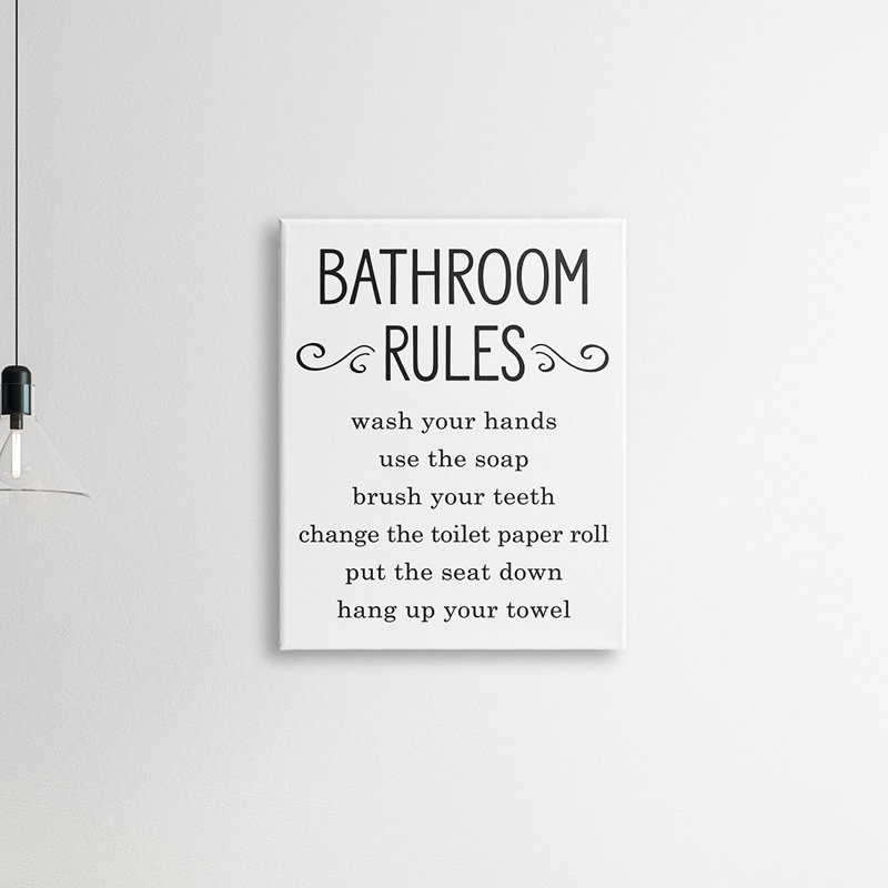 «Minimal Bathroom Rules» signe une bonne hygiène familiale - art textuel, H 30 po x l 24 po, Estampe numérique Farmhouse