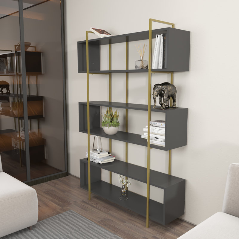 Bibliothèque géométrique en acier inoxydable H 71 "x l 47" Trumbull, Anthracite