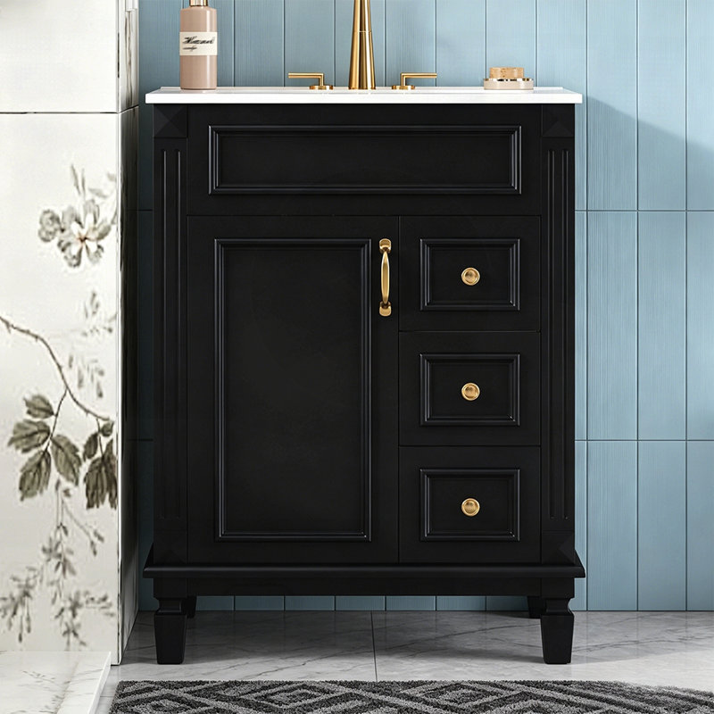Meuble-lavabo 24 po avec lavabo en céramique, conception compacte, 2 tiroirs et tablette réglable pour les petits espaces