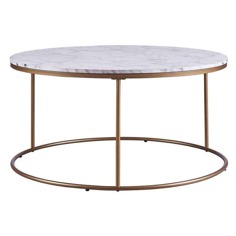 Round Faux Marble and Brass Coffee Table