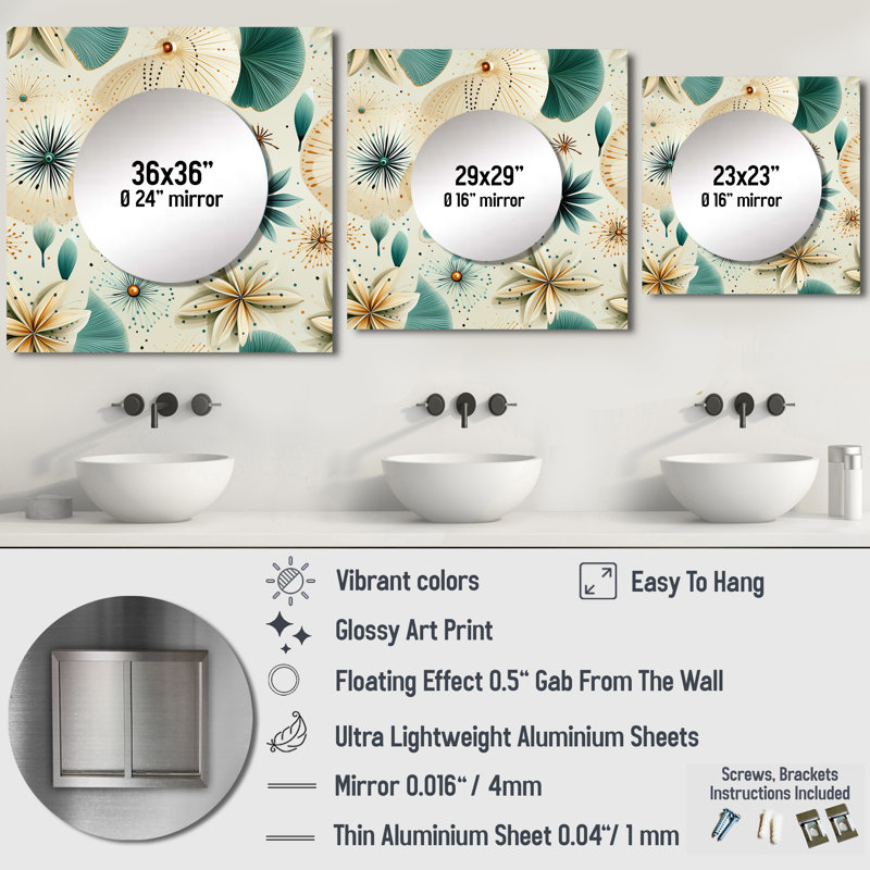 Coastal Neutrals Boho Collage - Grand miroir carré abstrait pour décoration murale, 23 po x 23 po