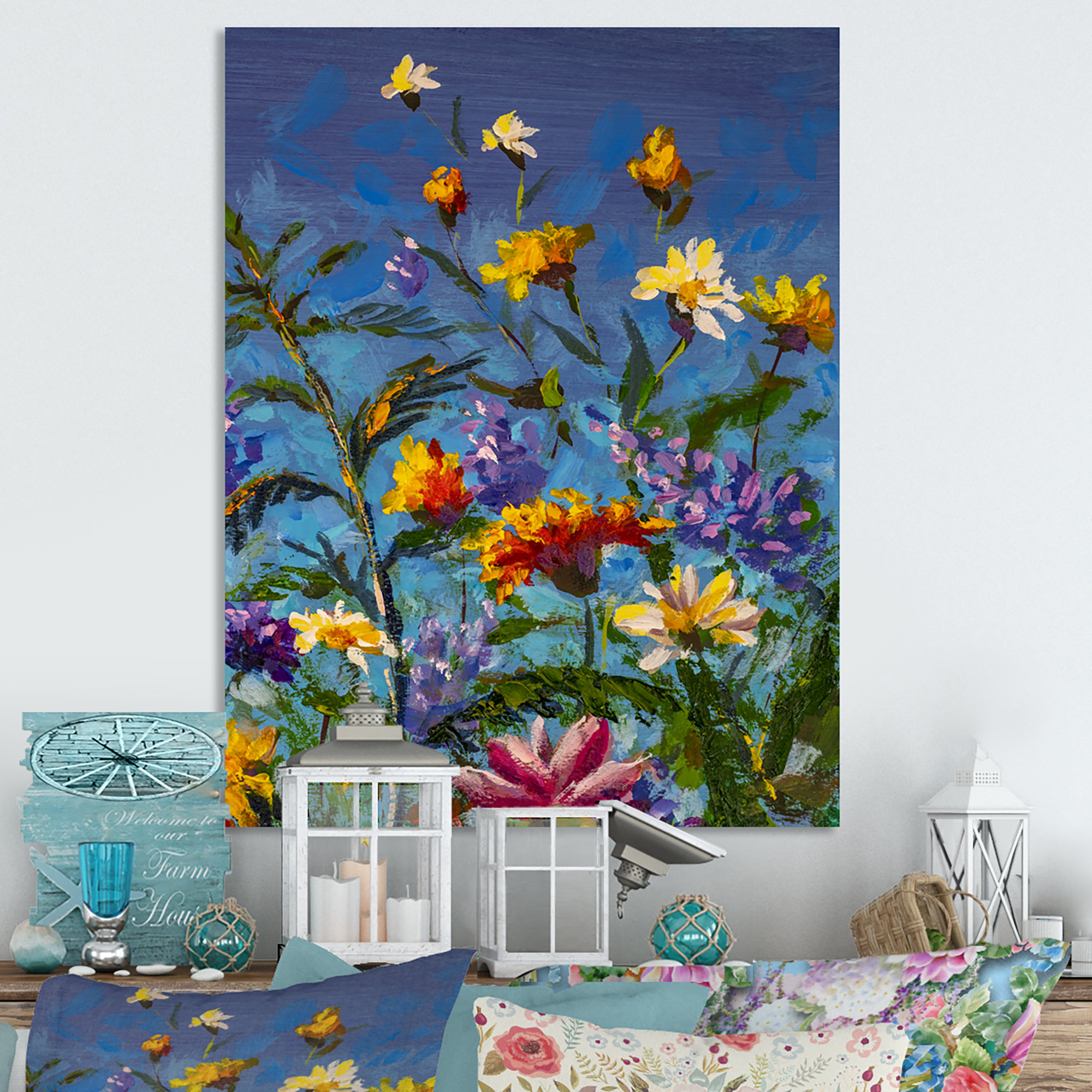 Vibrant Colorful Wildflowers II - Painting on Canvas Winston Porter Format: Black Picture Frame Canvas, Size: 32 H x 16 W x 1 D