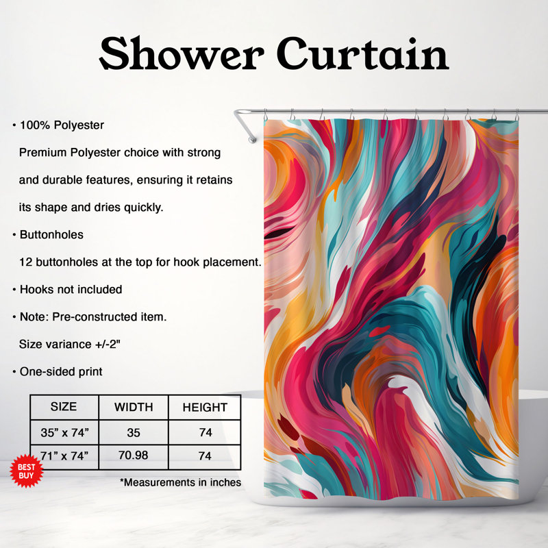 Color Strokes - Rideau de douche Premium, H 74 po x l 71 po