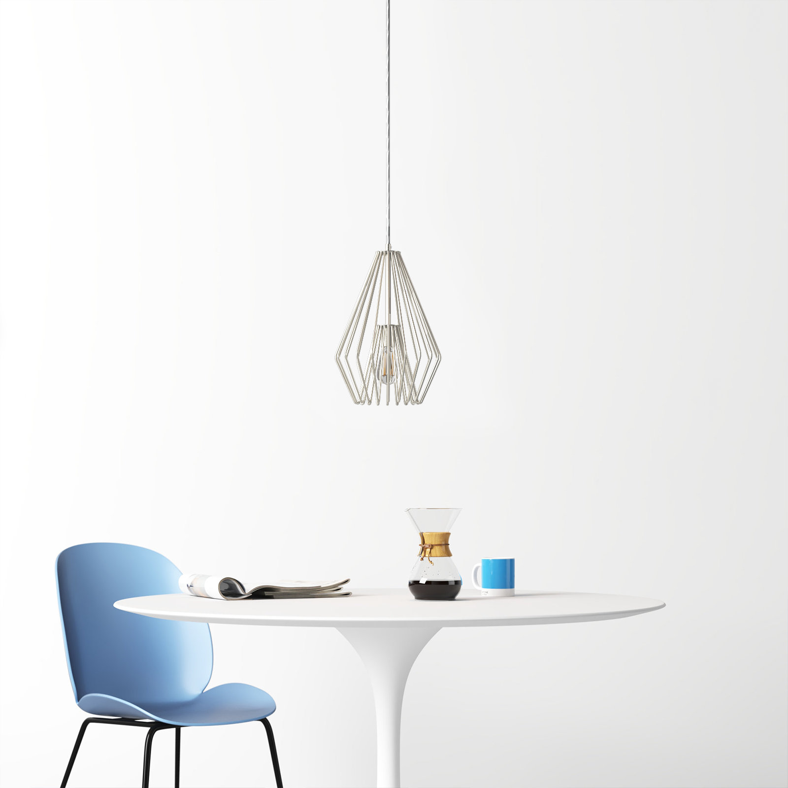 Frankie Single Light Metal Dimmable Pendant, 15.75" H x 9.25" W x 9.25" D, Brushed Nickel