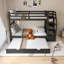 Lit superposé simple au-dessus de simple avec lit gigogne simple et 3 escaliers de rangement, espresso-537863135