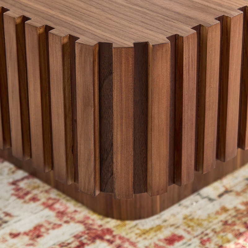 35.43 Inch Handcraft Drum Coffee Table Square Coffee Table, Walnut