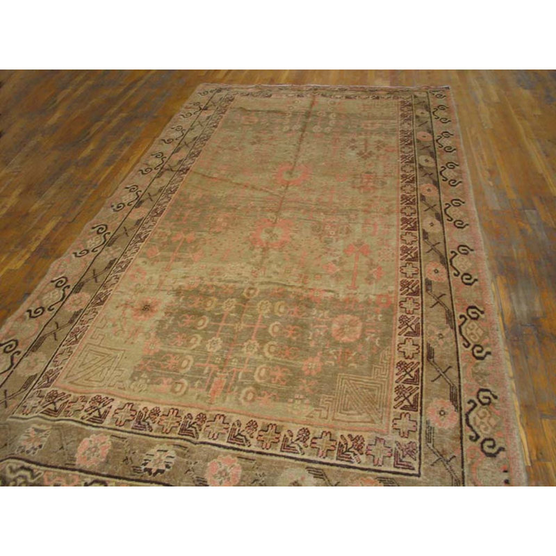 Light Color Antique East Turkestan Allover Geometric Hand Knotted Pile Khotan Rug