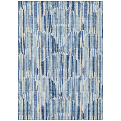 HomeRoots 9' X 12' Navy Blue And Sky Blue Abstract Washable Indoor Outdoor Area Rug