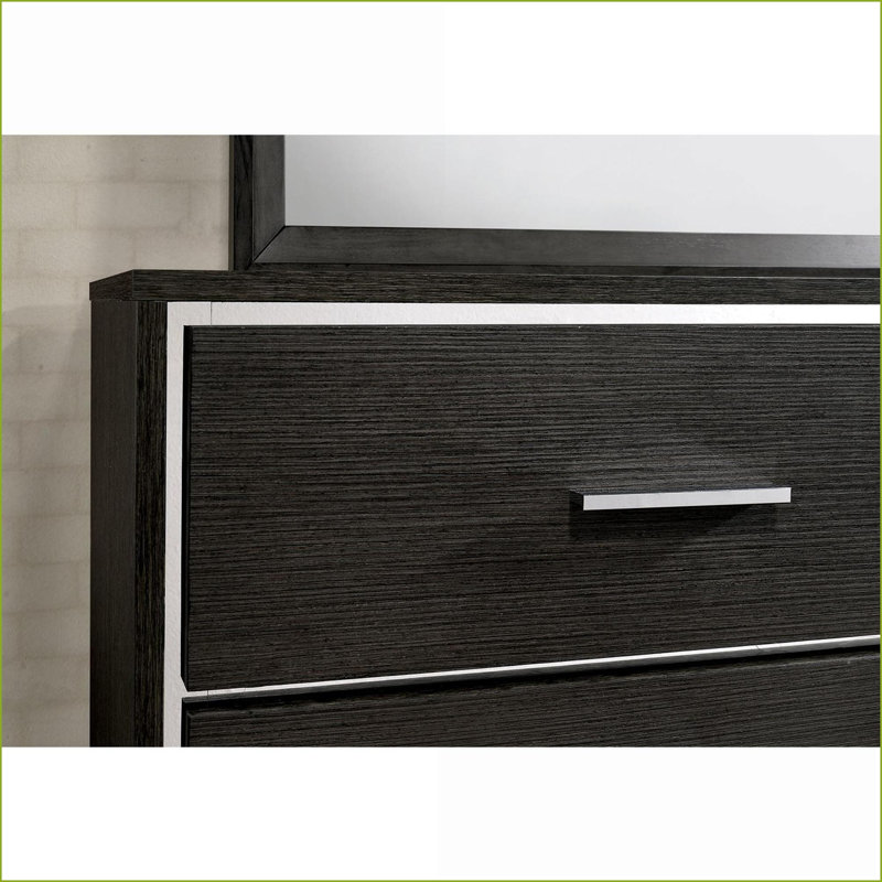 Table de chevet moderne en bois massif gris chaud avec port USB et amp; Garniture chromée