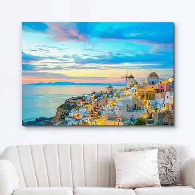 Coastal Beach " Vibrant Pastel Sunset Santorini Greece Nature Wilderness "