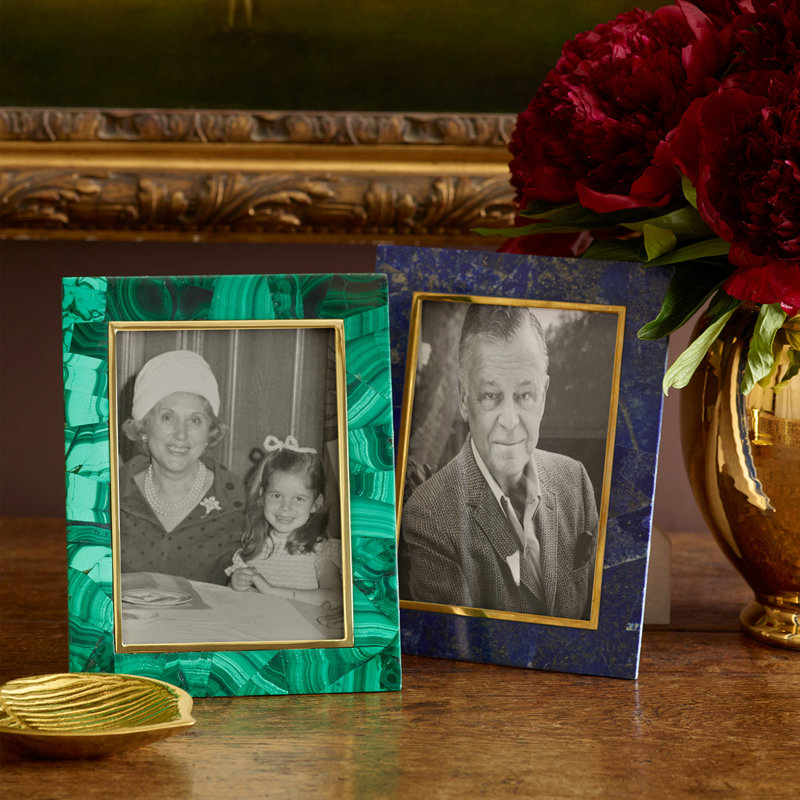 Emerald and Forest Malachite Mosaic Picture Frame with Brass Edging