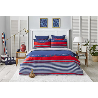 Nautica Drifting 100% Turkish Cotton Duvet Cover Set, Navy Blue Multi