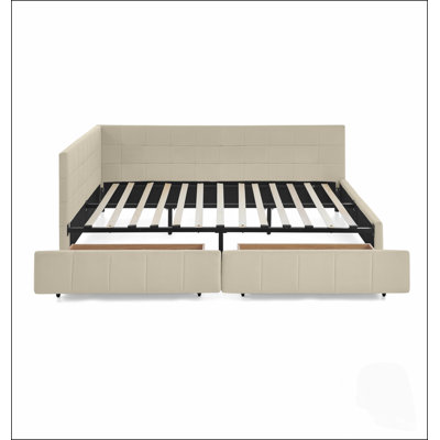Cadre de lit capitonné et rembourré de taille Queen avec rangement, canapé-lit avec dossier et accoudoirs confortables pour une utilisation polyvalente