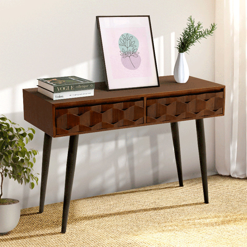 Console moderne avec 2 tiroirs Georgina, Noyer