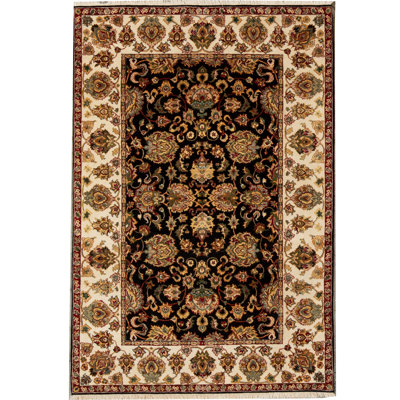 Tapis noir et crème noué à la main de haute qualité