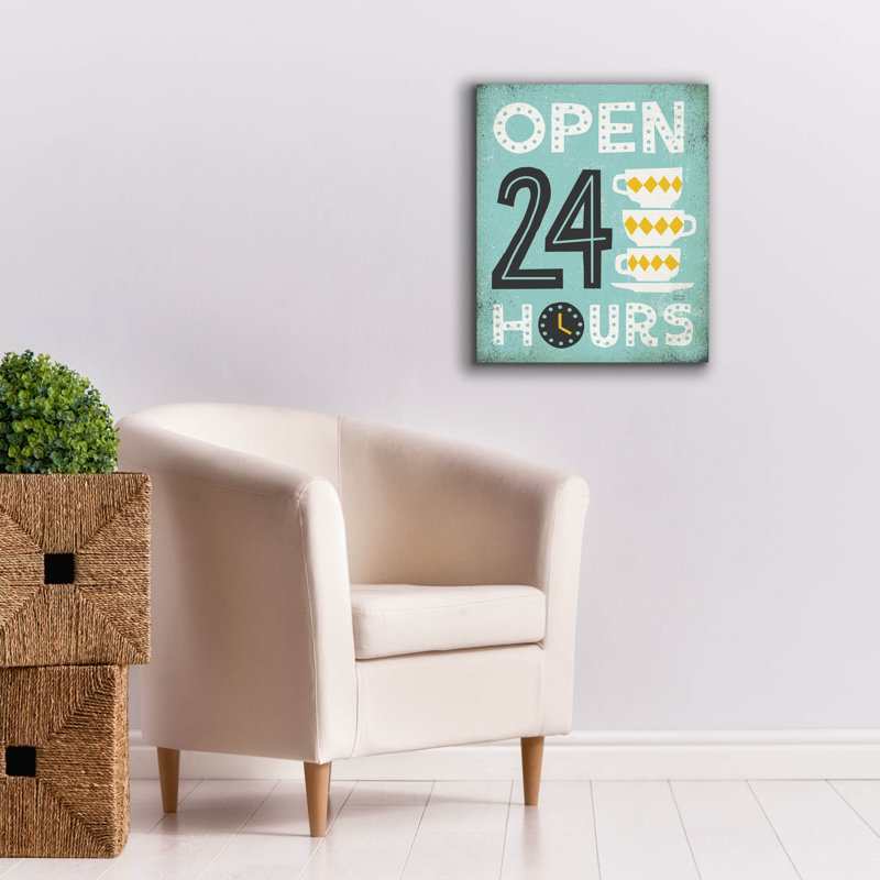 «Retro Diner Open 24 Hours» par Michael Mullan, art mural sur toile, H 24 po x l 20 po x P 0,75 po