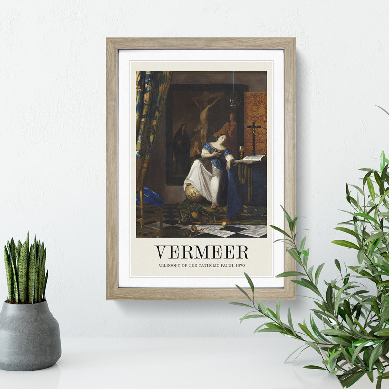 Allegory of the Catholic Faith by Johannes Vermeer - Picture Frame Painting, 65cm H x 48cm W x 2cm D, Oak Framed