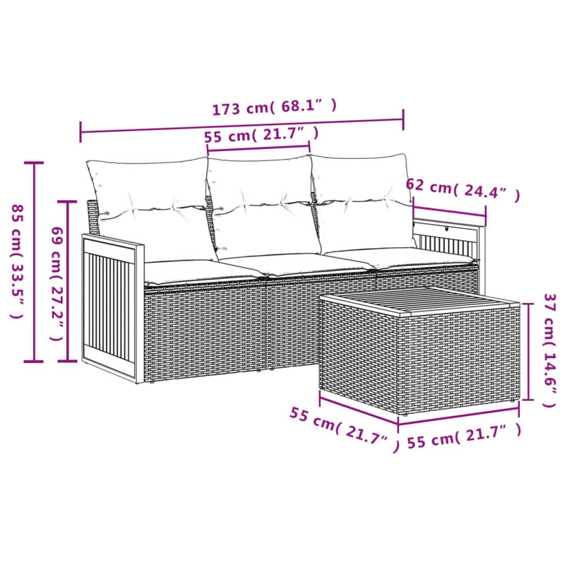 Ensemble de canapé de jardin Vidaxl, blanc crème, Beige