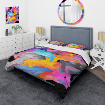 Pink And Blue Paint Fusion II - Abstract Painting Duvet Cover Set