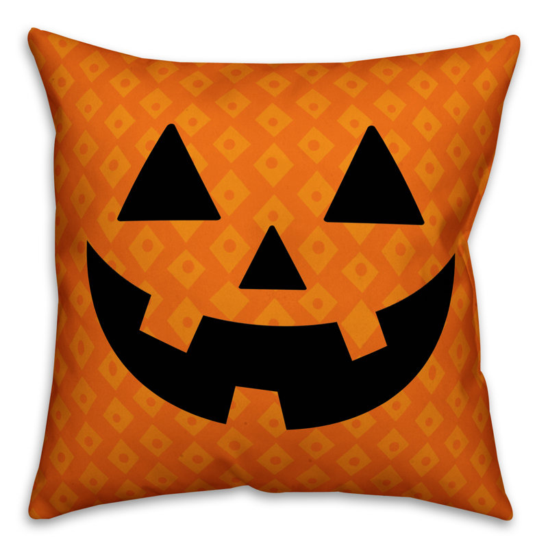 Cute Jack O'Lantern Outdoor Reversible Throw Pillow, Outdoor