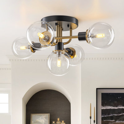 5 - Light Linear Black And Gold Sputnik Glass Globe Semi Flush Mount