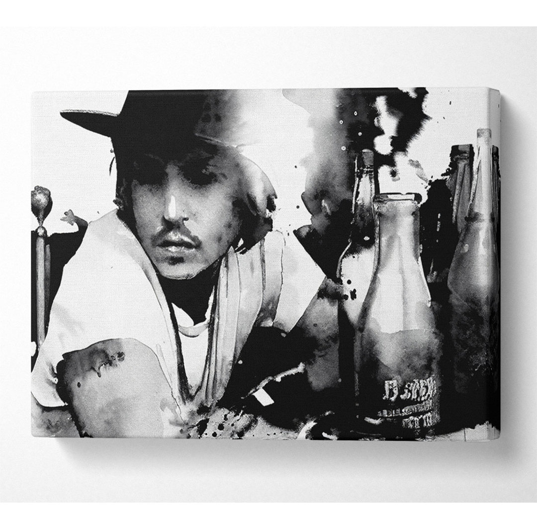 Johnny Depp Hut B N W - Kunstdrucke auf Segeltuch