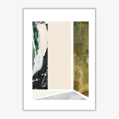 Textured Peach, Green and Grey Abstract Rectangle Shapes 1 Piece Single Picture Frame Wall Art