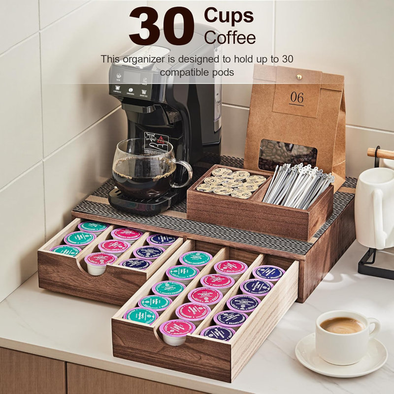 Organisateur de tasse à café en bois K Support pour cafetière à tiroir K Pod, support Kcup, capacité de 30 dosettes