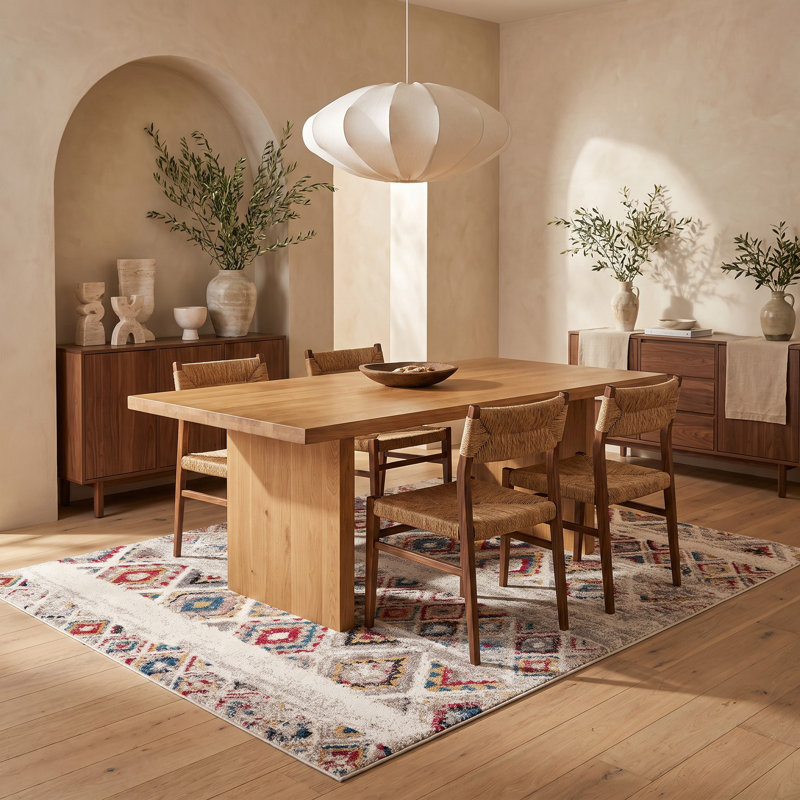 Rug Branch Safa 8' x 11' (7'9" x 10'6") Cream/Red Boho Indoor Area Rug, Contemporary, Medium Pile, Stain-Resistant Carpet - Living Room, Bedroom, Dining Room, and Kitchen