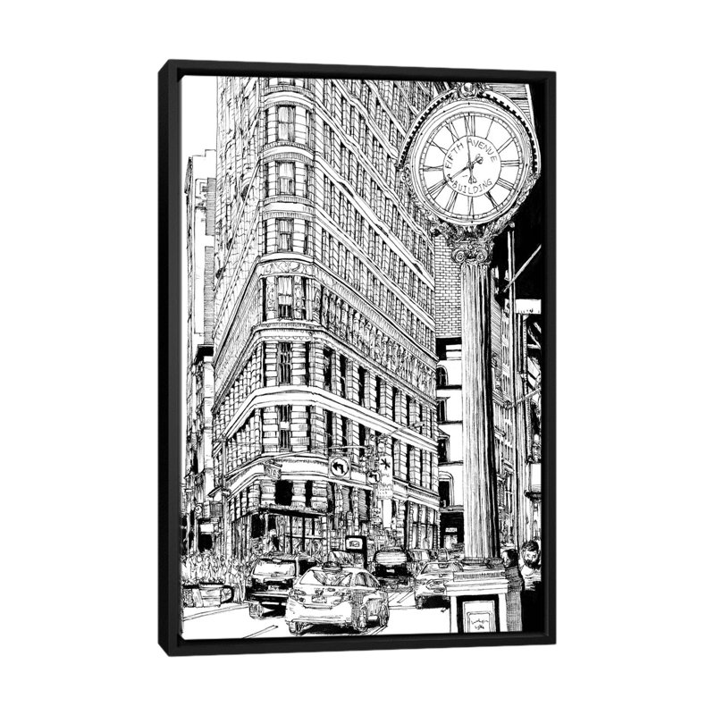 « b&w city scene vii », reproduction d’impression sur toile, H 26 po x l 18 po x P 1,5 po, Toile avec cadre noir