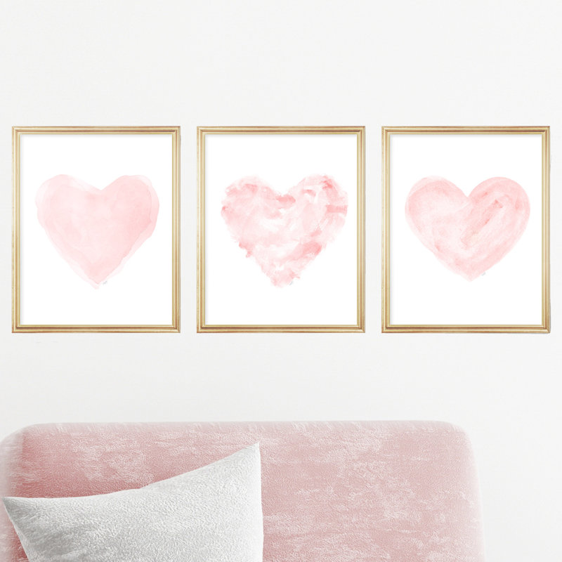 Aquarelle romantique, 3 impressions sur papier sans cadre, H 10 po x l 8 po x P 0,06 po, Rosé