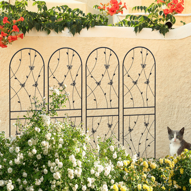 Treillis de jardin en métal 180 x 50 cm, antirouille, ensemble de 4, noir, support pour plantes d'extérieur, installation facile, support pour fleurs grimpantes antirouille, à assembler