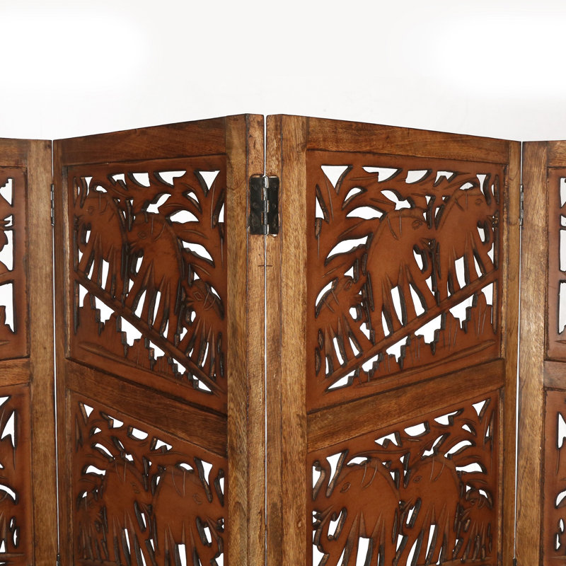 Bidwell 508cm W x 457.2cm H 4 - Panel Folding Room Divider, Light Brown