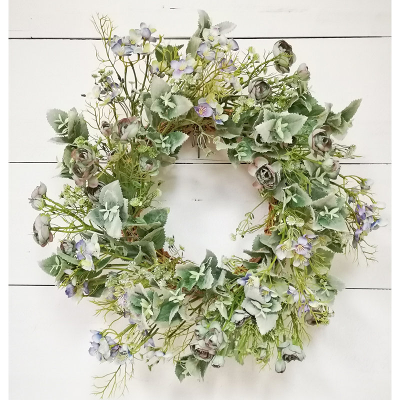 Handcrafted Faux Rose 22'' Wreath, Blue/Purple
