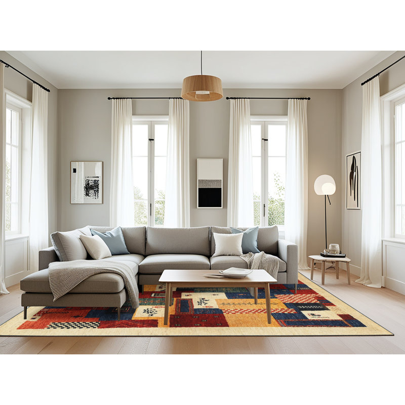 Gris/beige/rouge Tapis décoratif, Rectangle 8 pi x 10 pi