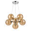 Lustre en grappe de verre cognac 6 lumières Modern avec finition chromée et hauteur réglable