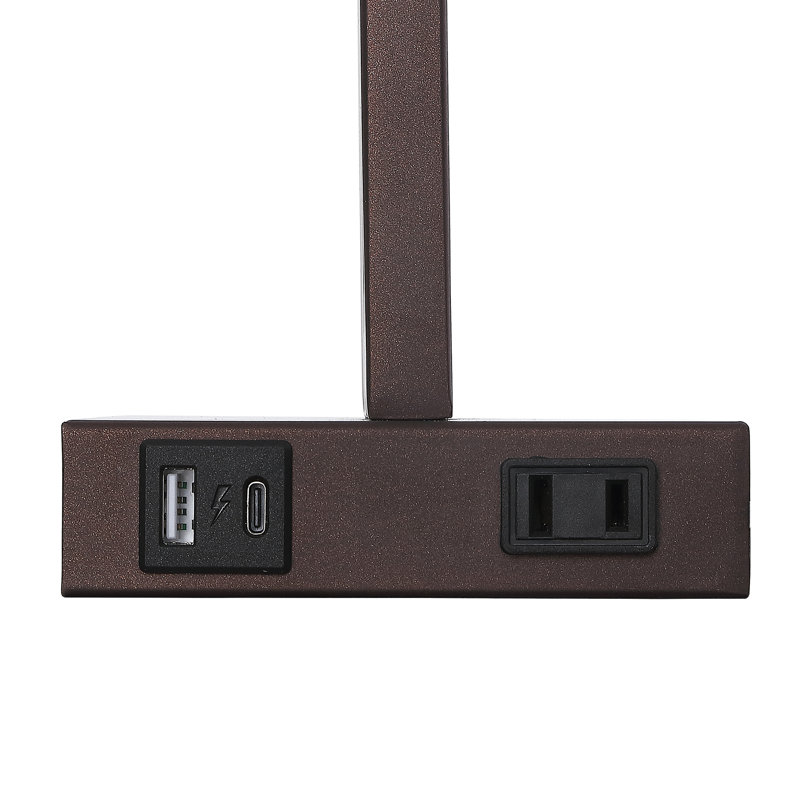 Jalob 28.5 in. Metal Table Lamp Set with USB,Type-C Ports and Built-in Outlet, Brown