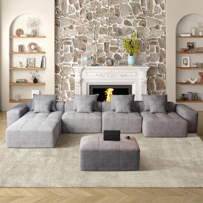 Canapé modulaire rembourré 8 pièces Viola, Gris chenille
