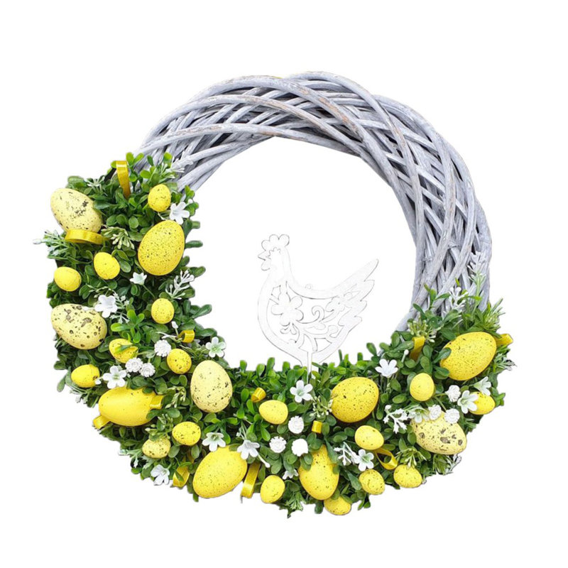 Couronne de Pâques 15,75 pouces pour porte d'entrée, décoration de printemps et de Pâques, couronnes de verdure artificielles résistantes aux intempéries pour une utilisation intérieure / extérieure