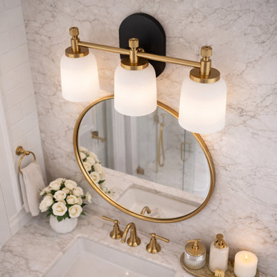 Meadows 3 Lights Armed Sconce White Frosted Glass Satin Brass Finish