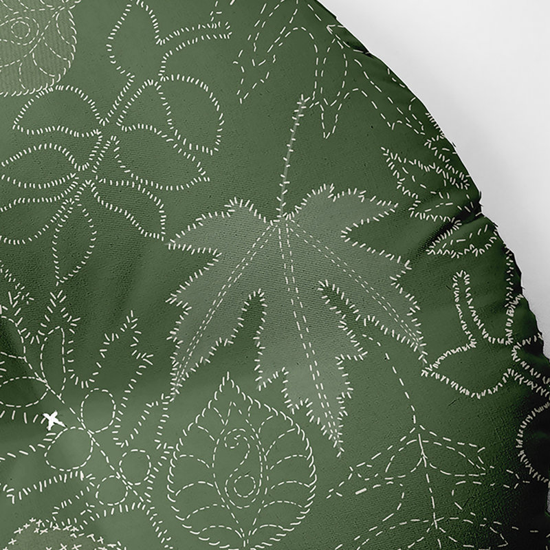 286_Oreiller capitonné à motif de feuilles d'automne, Vert, 30 po x 30 po