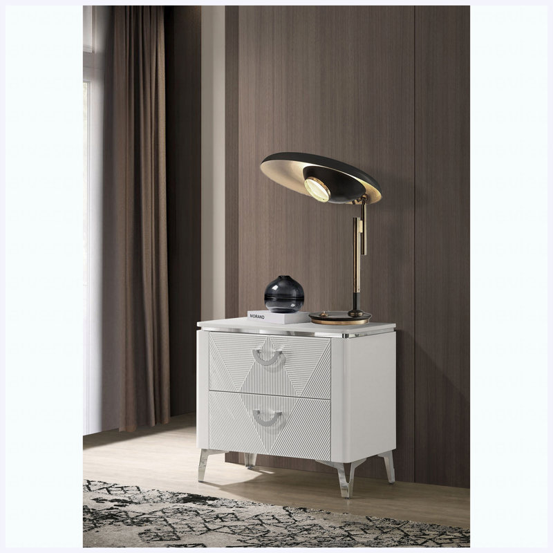 Table de chevet blanche 2 tiroirs ultrabrillante
